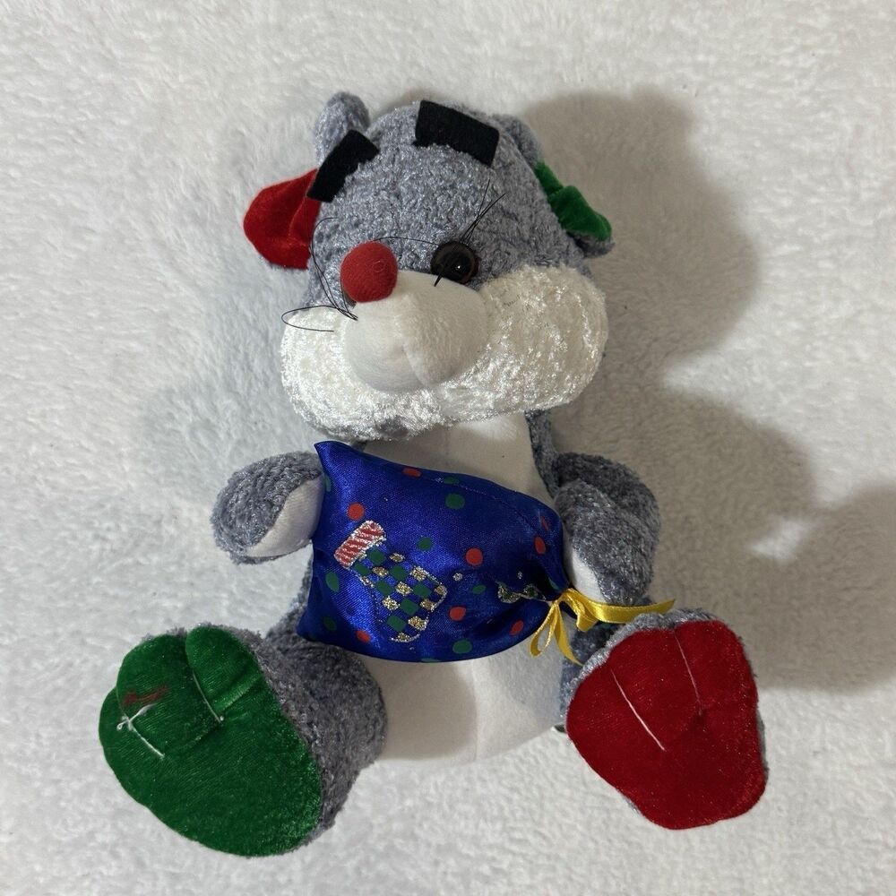 K&K Games Christmas Mouse Plush Gray Red Green Holiday Stuffed Animal Blue Scarf